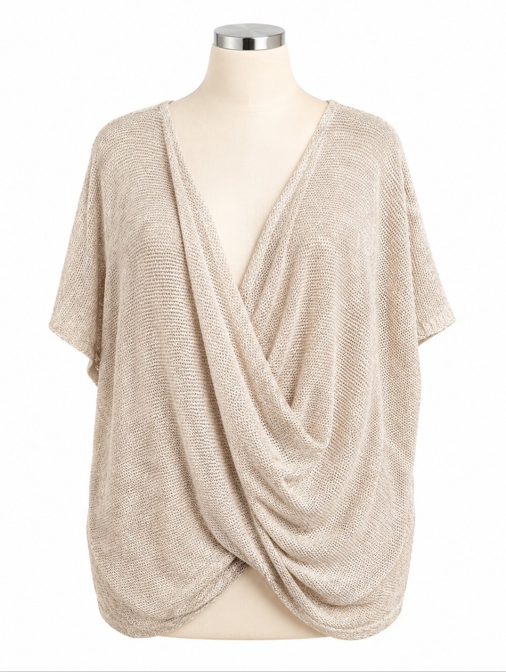 Anthropologie Women Cream Linen Blend Twist Front Slouchy Sweater OS Drape Front